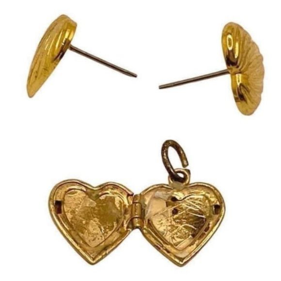 Vintage 12KGF floral heart locket pendant with AVON Metal Gold Plated Small Hear - Picture 4 of 8